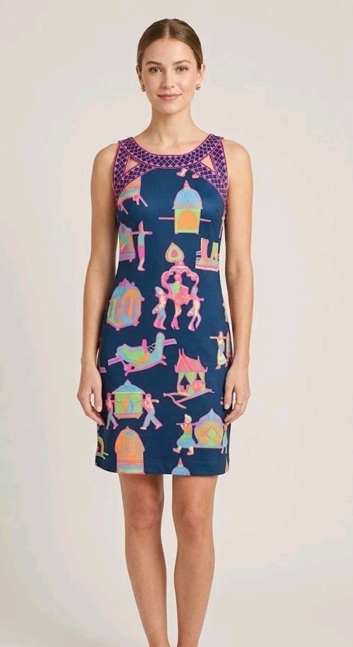Gretchen Scott Jersey Isosceles Dress Blue Palanquin Party XS New Resort